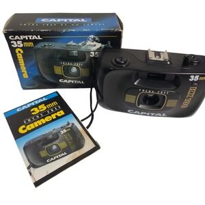 Capital KX100 35mm Focus Free Camera Black Vintage‎ Retro